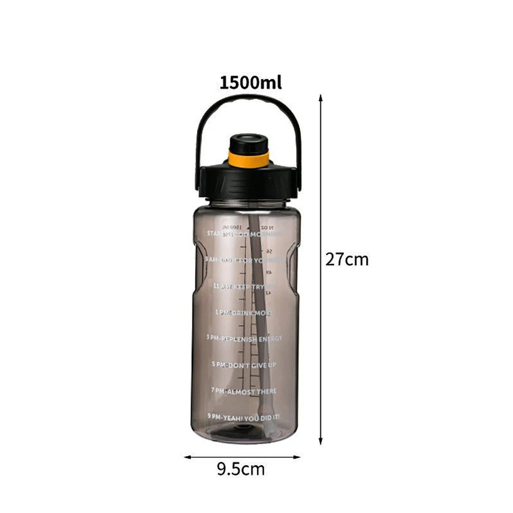 101Oz/50Oz Drinking Bottle with Time Marker  2 in 1 Straw and Lid BPA Free Heat Resistant Gym Water Bottle with Carrying Strap