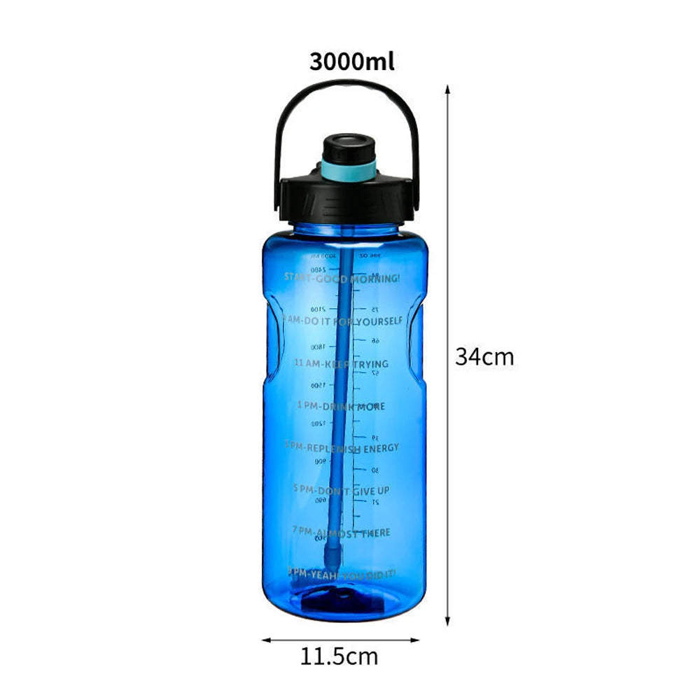 101Oz/50Oz Drinking Bottle with Time Marker  2 in 1 Straw and Lid BPA Free Heat Resistant Gym Water Bottle with Carrying Strap