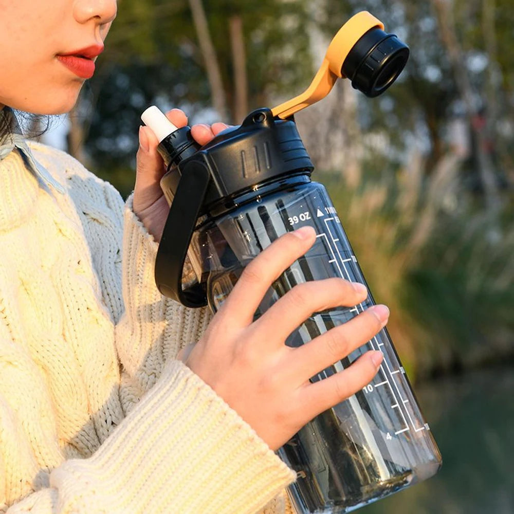 101Oz/50Oz Drinking Bottle with Time Marker  2 in 1 Straw and Lid BPA Free Heat Resistant Gym Water Bottle with Carrying Strap