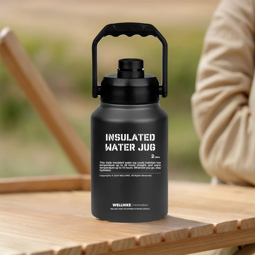 2L Insulated Water Bottle with Handle Gym Training Water Bottle Stainless Steel Portable Water Cup Bottle for Trips Camping