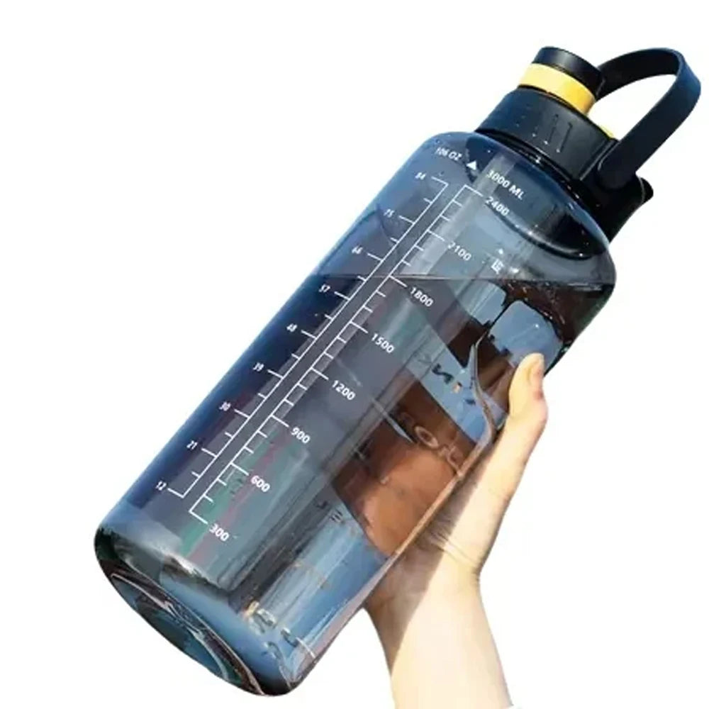 101Oz/50Oz Drinking Bottle with Time Marker  2 in 1 Straw and Lid BPA Free Heat Resistant Gym Water Bottle with Carrying Strap