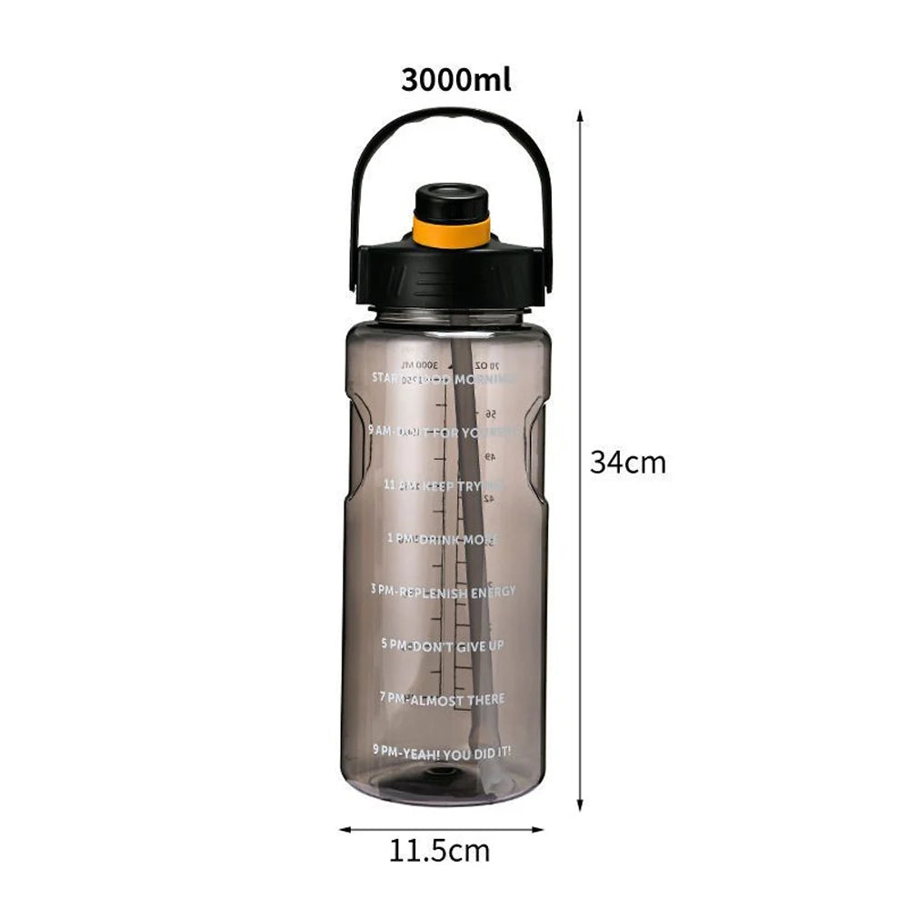 101Oz/50Oz Drinking Bottle with Time Marker  2 in 1 Straw and Lid BPA Free Heat Resistant Gym Water Bottle with Carrying Strap