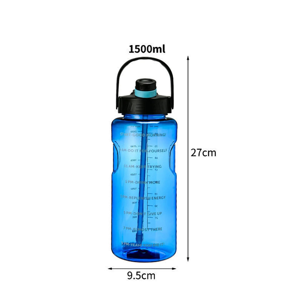 101Oz/50Oz Drinking Bottle with Time Marker  2 in 1 Straw and Lid BPA Free Heat Resistant Gym Water Bottle with Carrying Strap