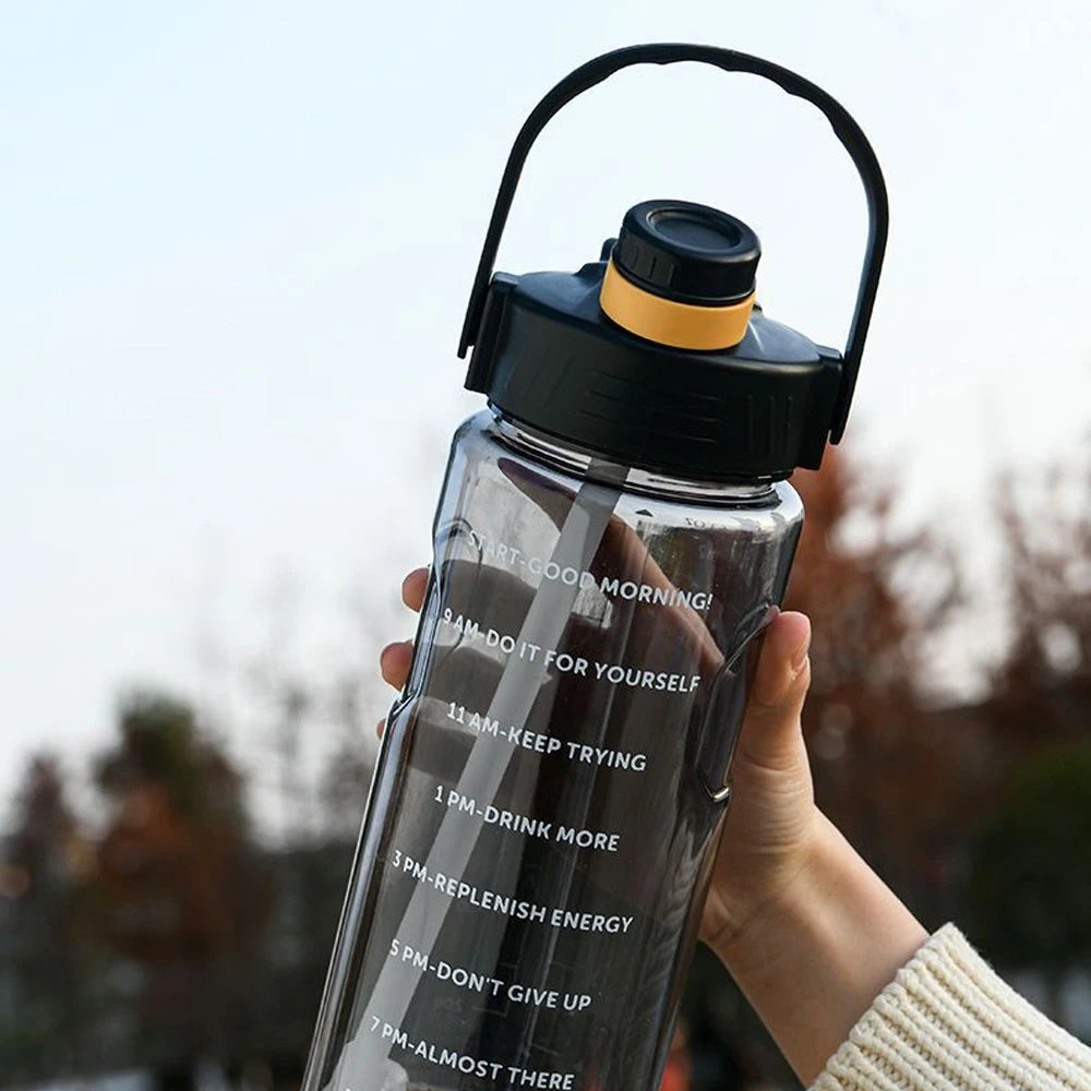 101Oz/50Oz Drinking Bottle with Time Marker  2 in 1 Straw and Lid BPA Free Heat Resistant Gym Water Bottle with Carrying Strap