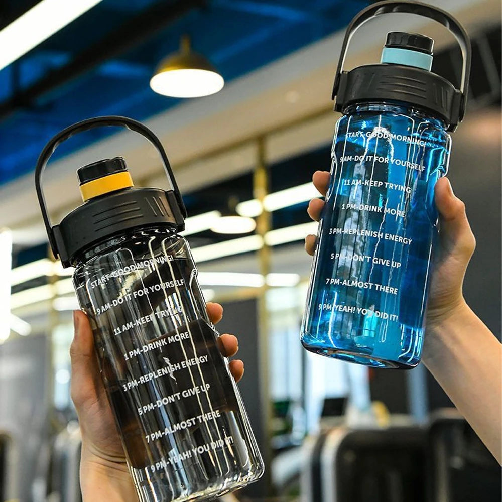 101Oz/50Oz Drinking Bottle with Time Marker  2 in 1 Straw and Lid BPA Free Heat Resistant Gym Water Bottle with Carrying Strap