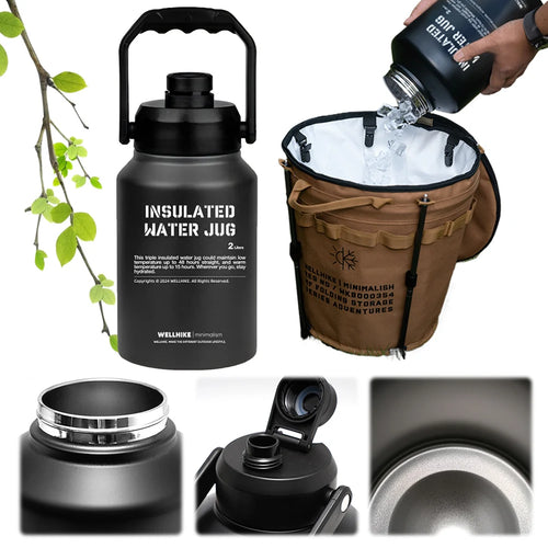 2L Insulated Water Bottle with Handle Gym Training Water Bottle Stainless Steel Portable Water Cup Bottle for Trips Camping